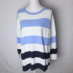 Talbots White Light Blue Navy Stripe Knit Sweater Womens Size 2X